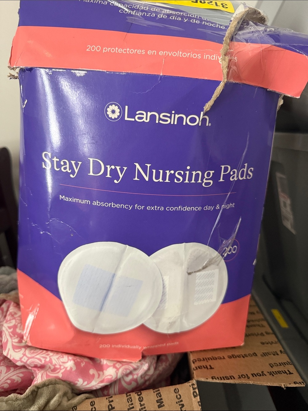 Lansinoh Stay Dry Nursing Pads - box isn’t in good shape.